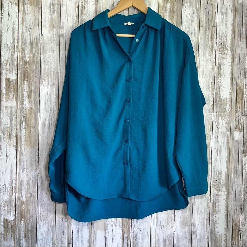Jodifl Oversized Teal Blue Button Down